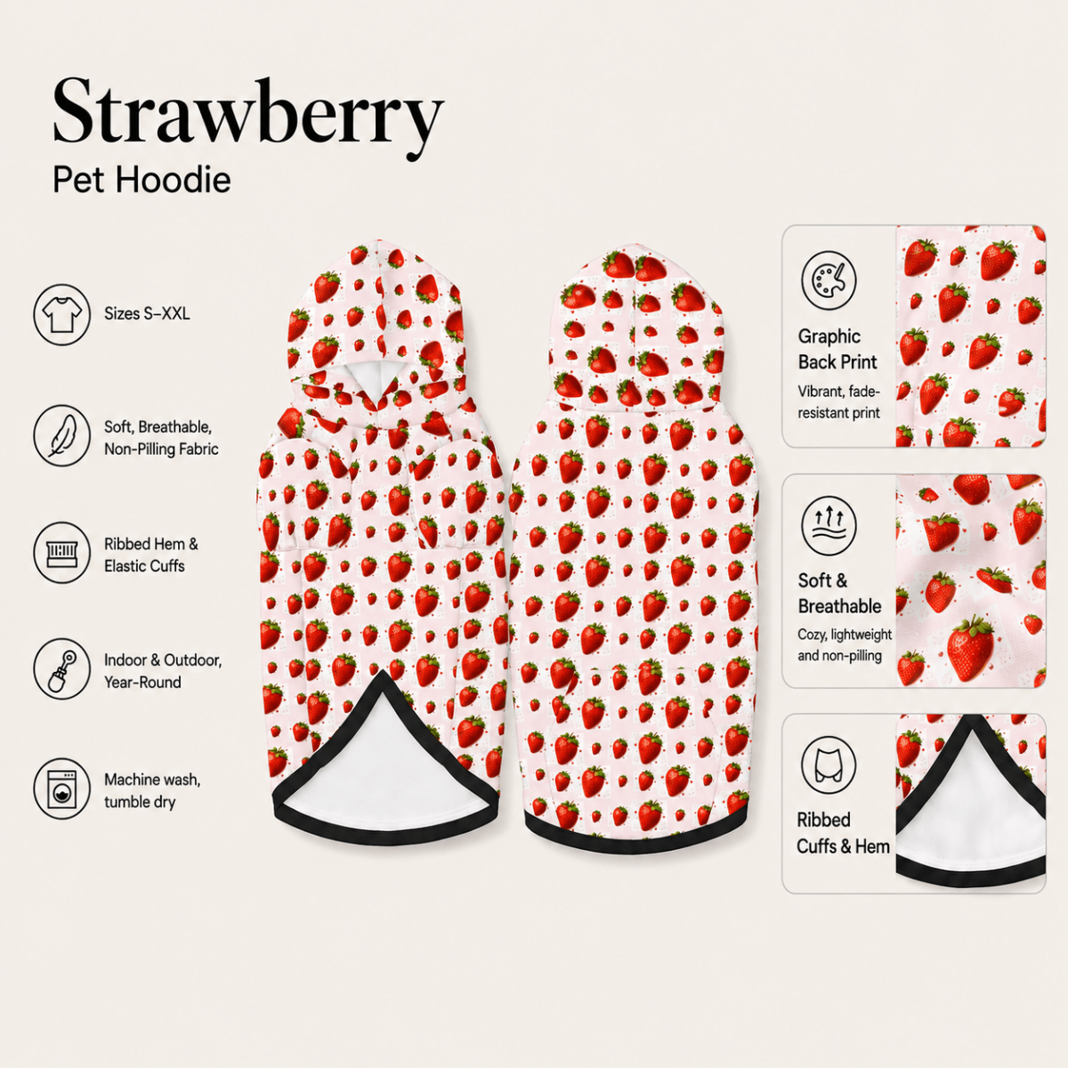 Add on Pet Hoodie - Strawberry - FluffnCoScats