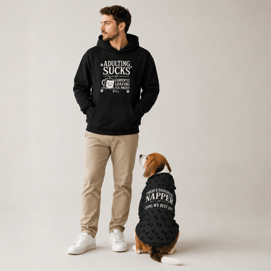Adulting Sucks Pet and Owner Hoodie Set - FluffnCoblackxsS