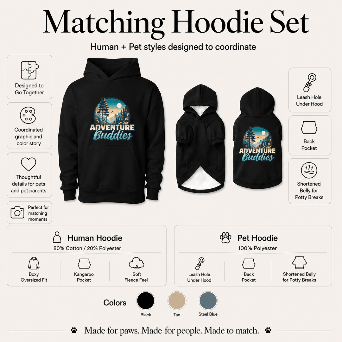 Adventure Guide & Buddy Human and Pet Hoodie Set - FluffnCoSblackxs