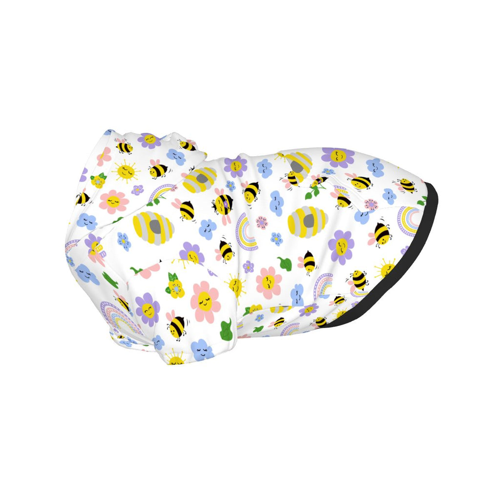{{pet_type}} wearing Pet Hoodie – Bees and Flowers Nursery Print Cat and Dog Hoodie pet hoodie