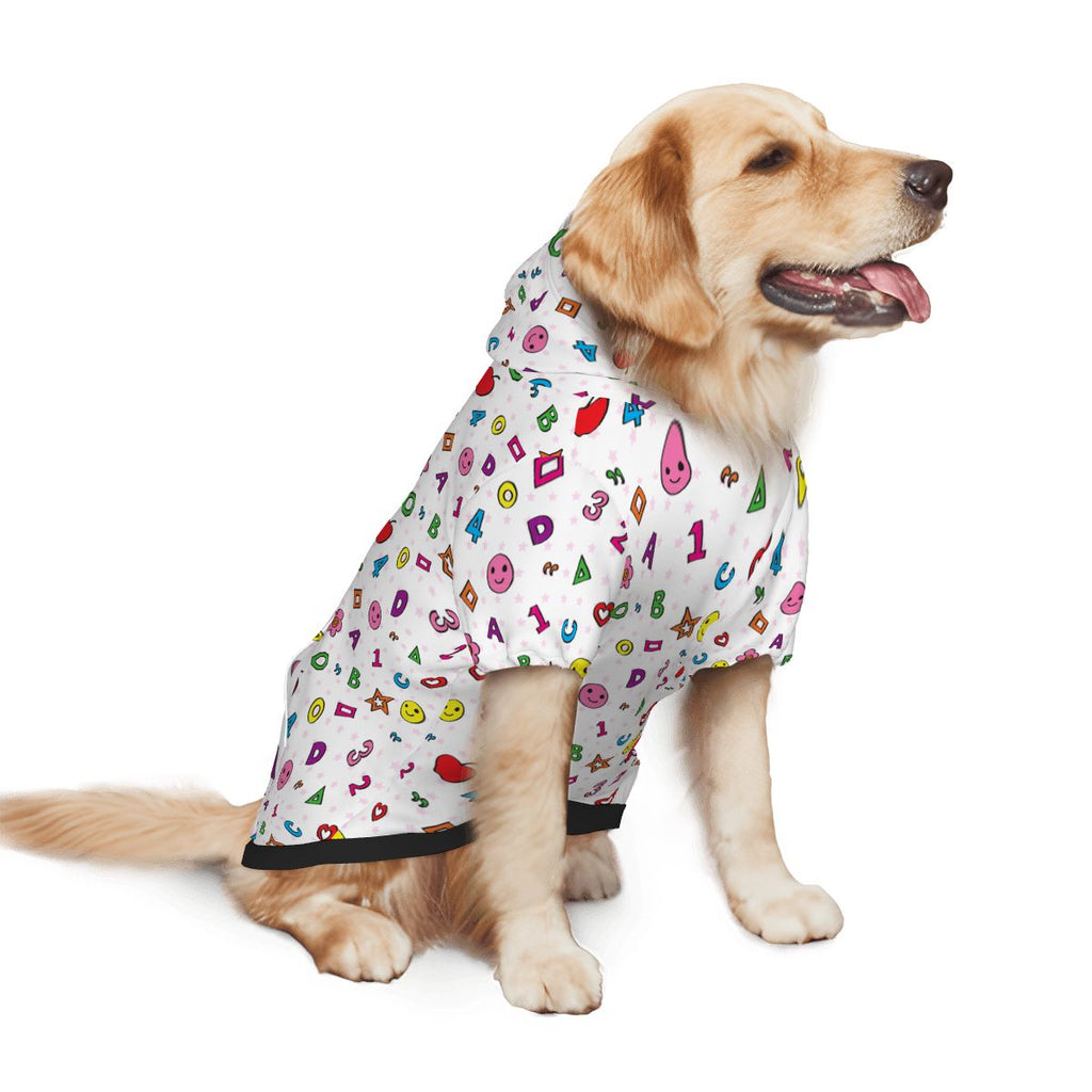 Dog wearing Alphabet & Numbers Nursery Print Pet Hoodie