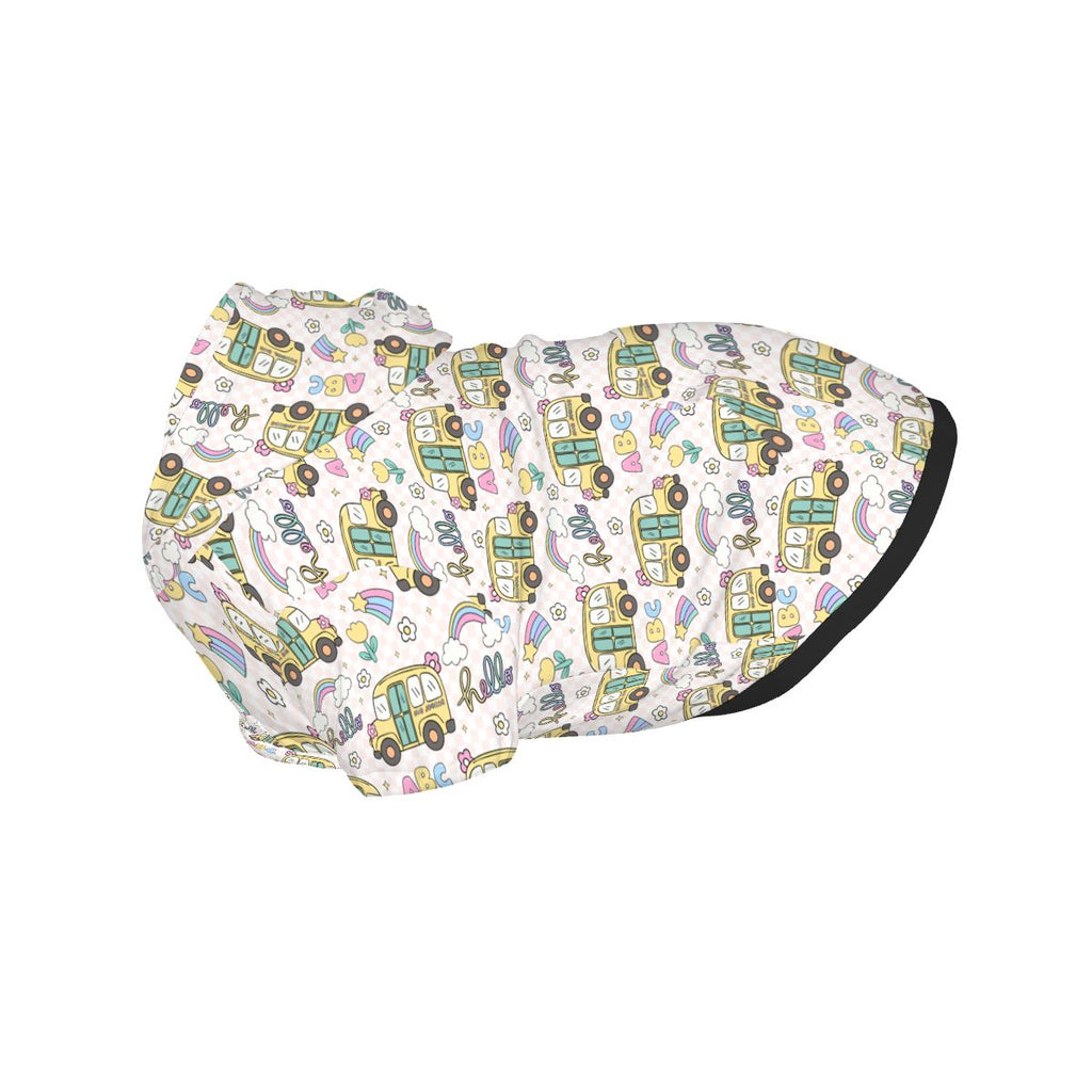 {{pet_type}} wearing Pet Hoodie – Yellow Bus Nursery Print Cat and Dog Hoodie pet hoodie