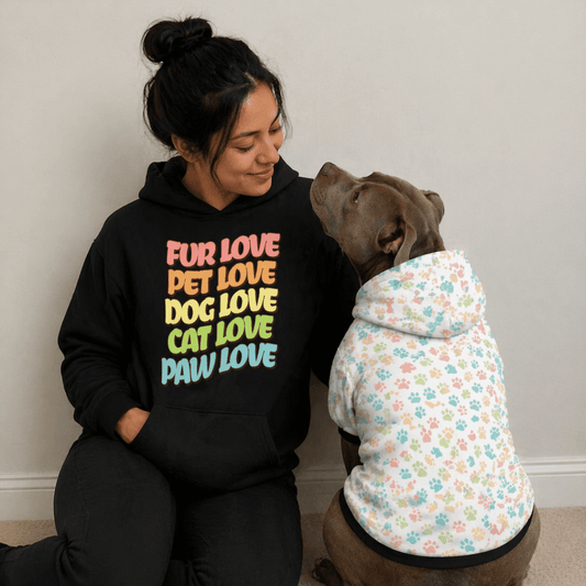 Fur Cat Dog Paw Pet Love Human and Pet Hoodie Set - FluffnCoblackxsSmatchingset