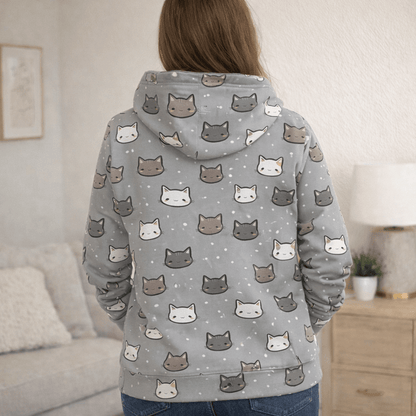 Cat Face All Over Pattern Pet and Human Hoodie Set - FluffnCoSSAOPmatching