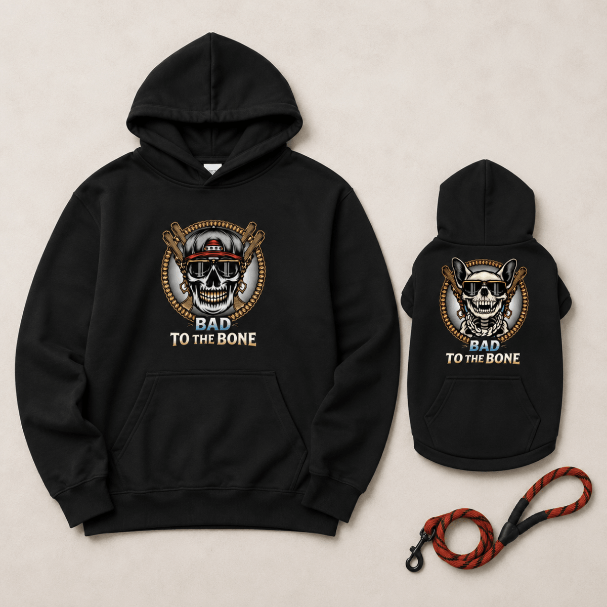 Bad to the Bone Matching Dog & Owner Hoodie Set - FluffnCoSandstonexsSmatchingset