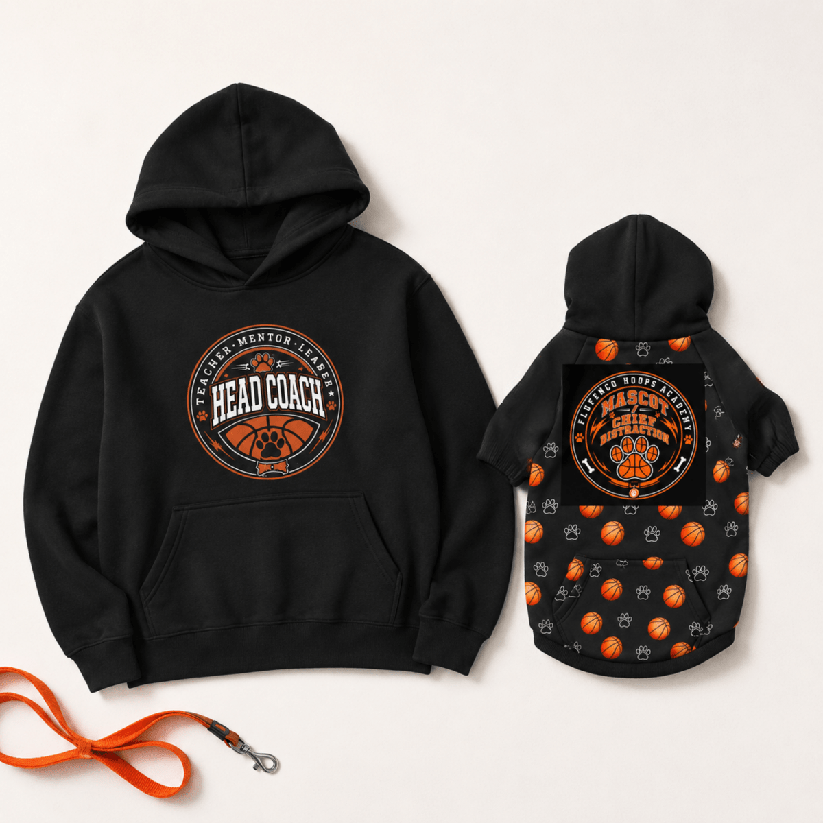 Basketball Head Coach & Mascot Pet and Owner Hoodie Set - FluffnCoPigment BlackxsS