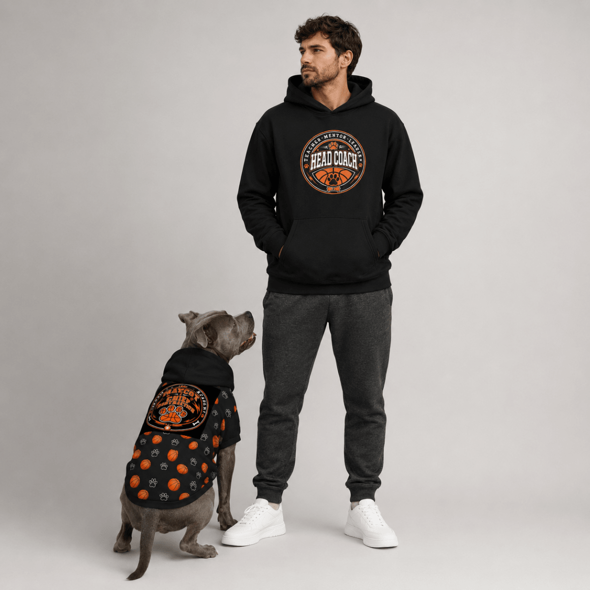 Basketball Head Coach & Mascot Pet and Owner Hoodie Set - FluffnCoPigment BlackxsS