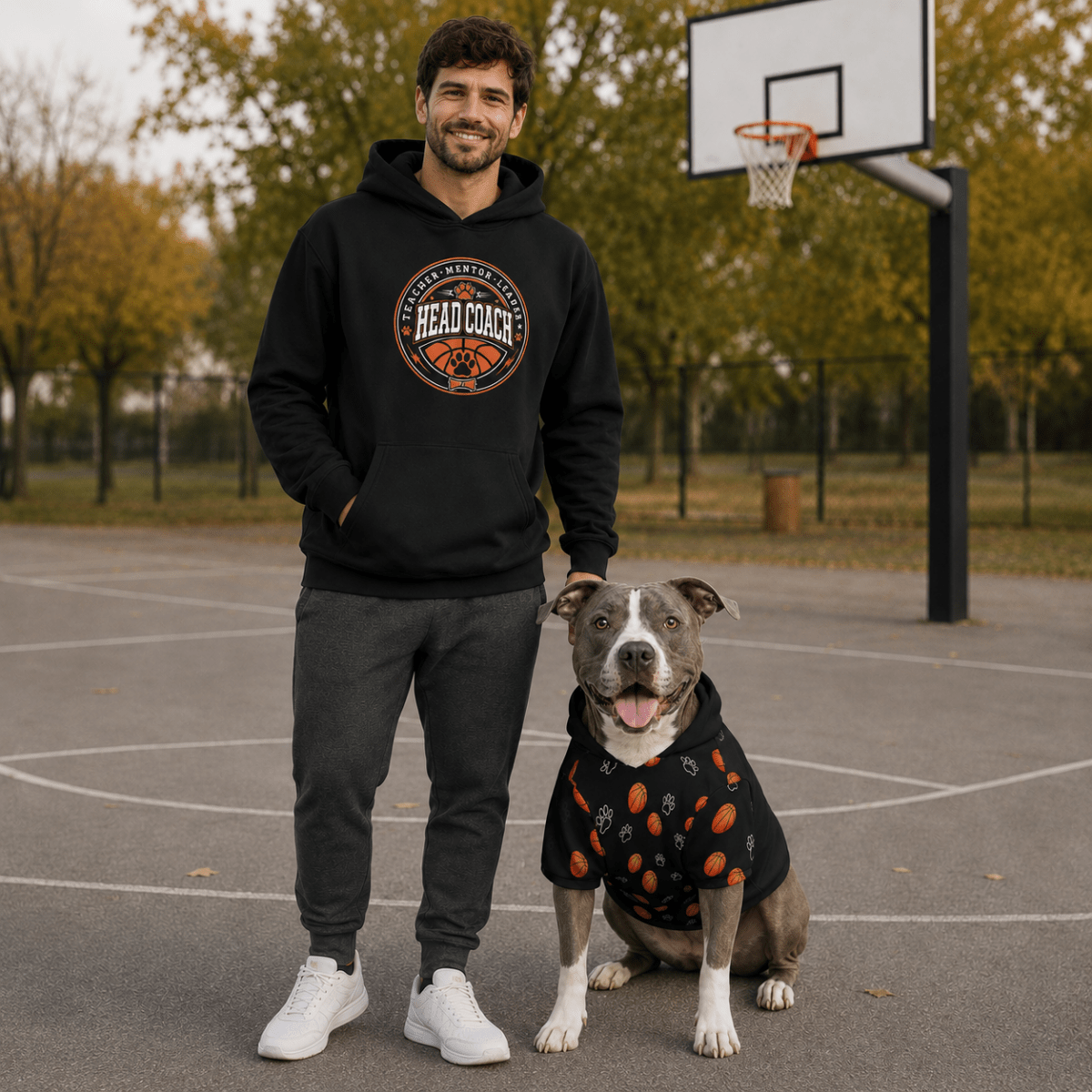 Basketball Head Coach & Mascot Pet and Owner Hoodie Set - FluffnCoPigment BlackxsS