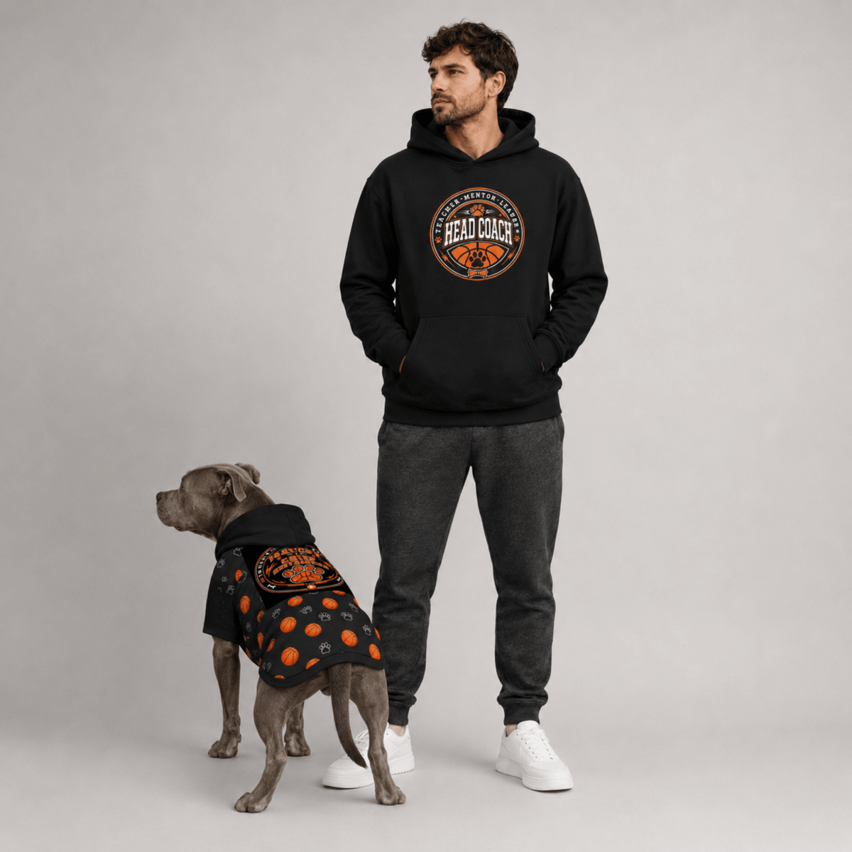 Basketball Head Coach & Mascot Pet and Owner Hoodie Set - FluffnCoPigment BlackxsS