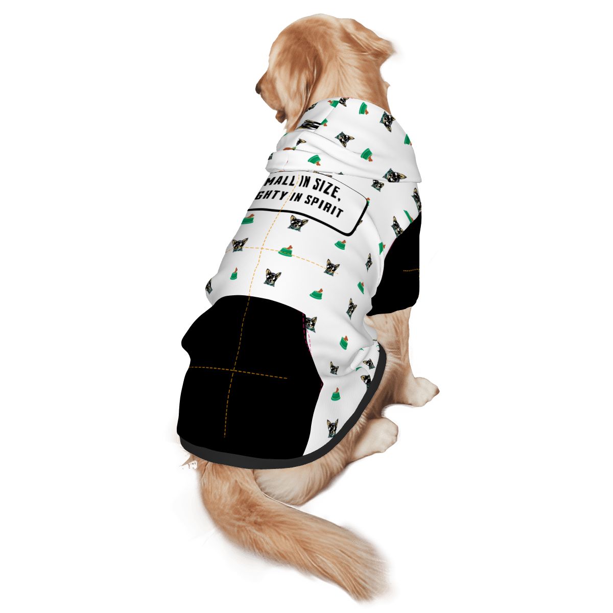 Dog wearing Chihuahua Pet Only Hoodie Addon pet hoodie back view