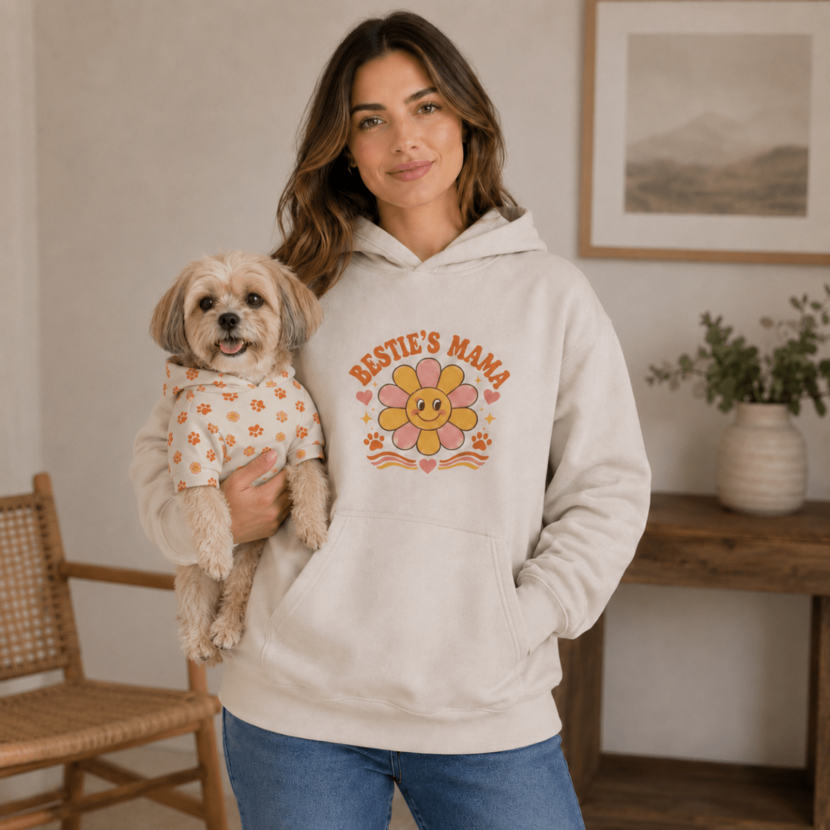 Bestie's Mama & Mama's Bestie Matching Dog & Owner Hoodie Set - FluffnCoIvoryxsS