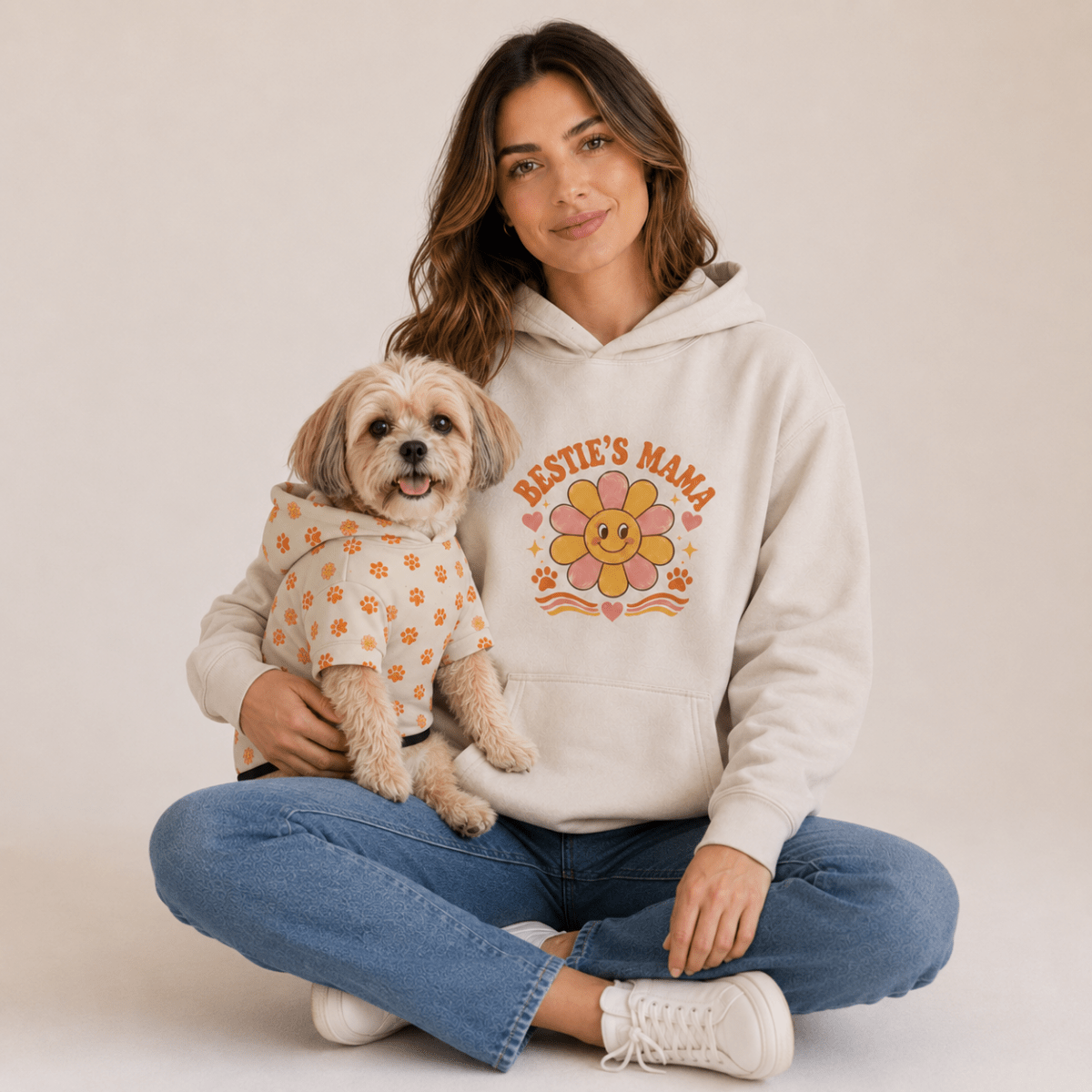 Bestie's Mama & Mama's Bestie Matching Dog & Owner Hoodie Set - FluffnCoIvoryxsS
