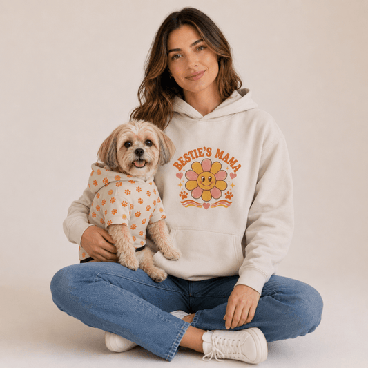 Bestie's Mama & Mama's Bestie Matching Dog & Owner Hoodie Set - FluffnCoIvoryxsS