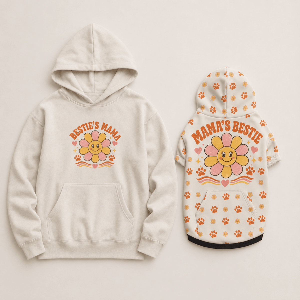 Bestie's Mama & Mama's Bestie Matching Dog & Owner Hoodie Set - FluffnCoIvoryxsS