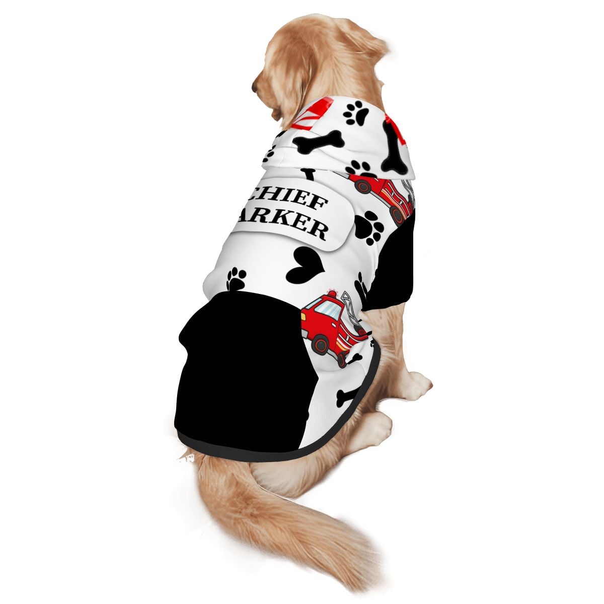 Dog wearing    Firetruck & Paws Matching Dog & Owner Hoodie Set back view