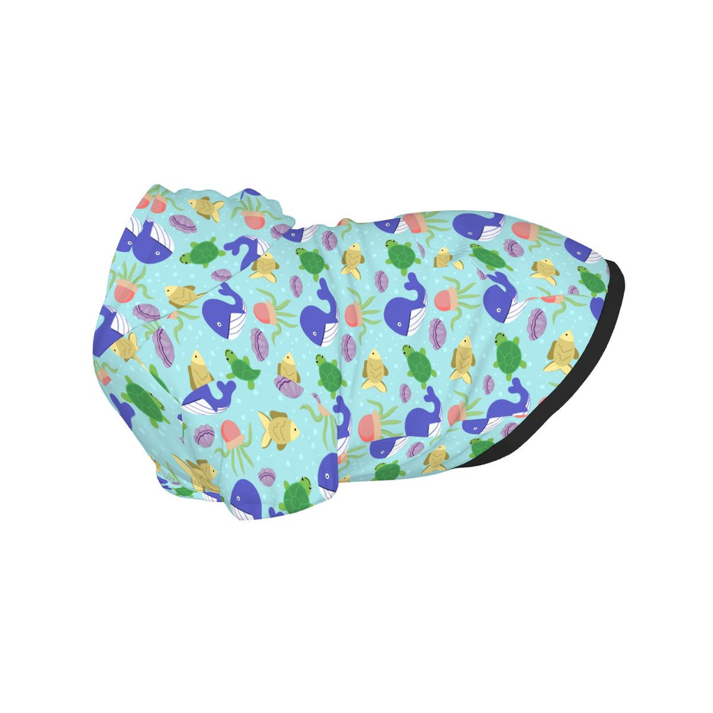 {{pet_type}} wearing Pet Hoodie – Colourful Blue Whale Nursery Print Cat and Dog Hoodie pet hoodie