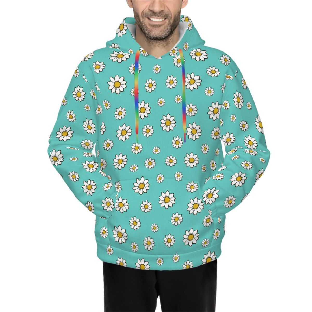Human wearing All over Print Daisies Pet and Owner Set Front View
