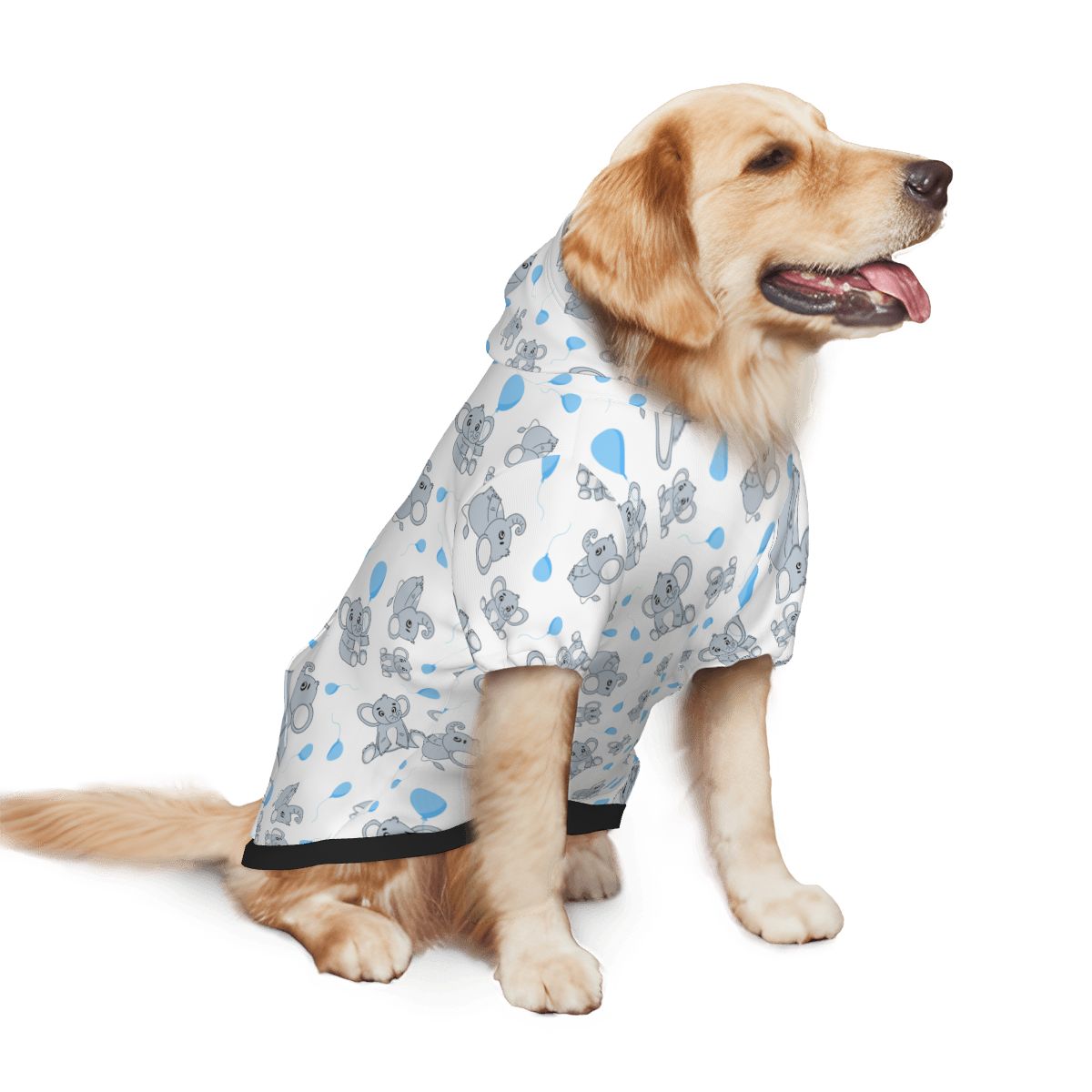 Dog wearing Pastel Elephant Nursery Print Cat and Dog Hoodie pet hoodie side view