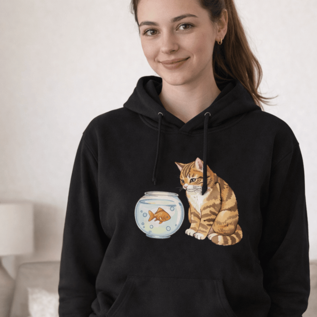 Cat and Goldfish Matching Pet & Owner Hoodie Set - FluffnCoBluexsScatsmatching