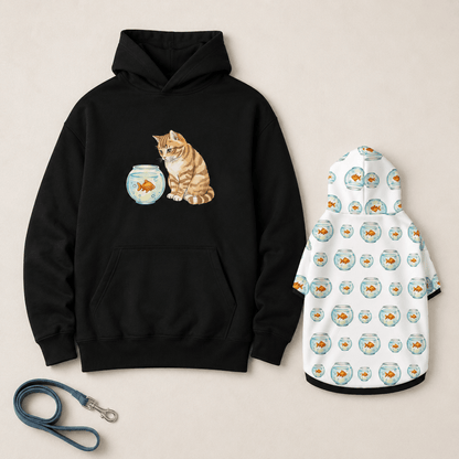 Cat and Goldfish Matching Pet & Owner Hoodie Set - FluffnCoBluexsScatsmatching