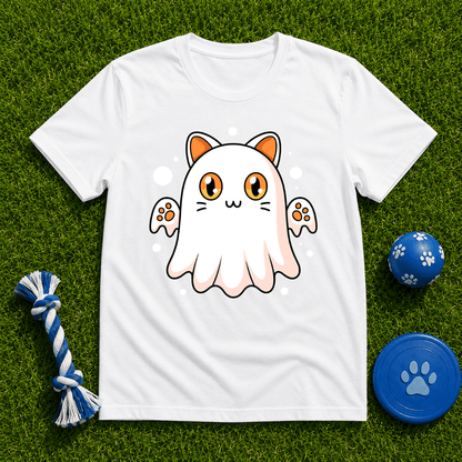 Cat Ghost Halloween T Shirt - FluffnCowhitexs