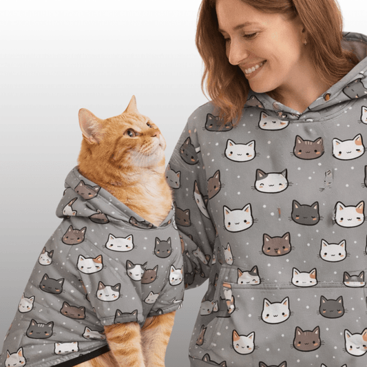 Cat Face All Over Pattern Pet and Human Hoodie Set - FluffnCoSSAOPmatching