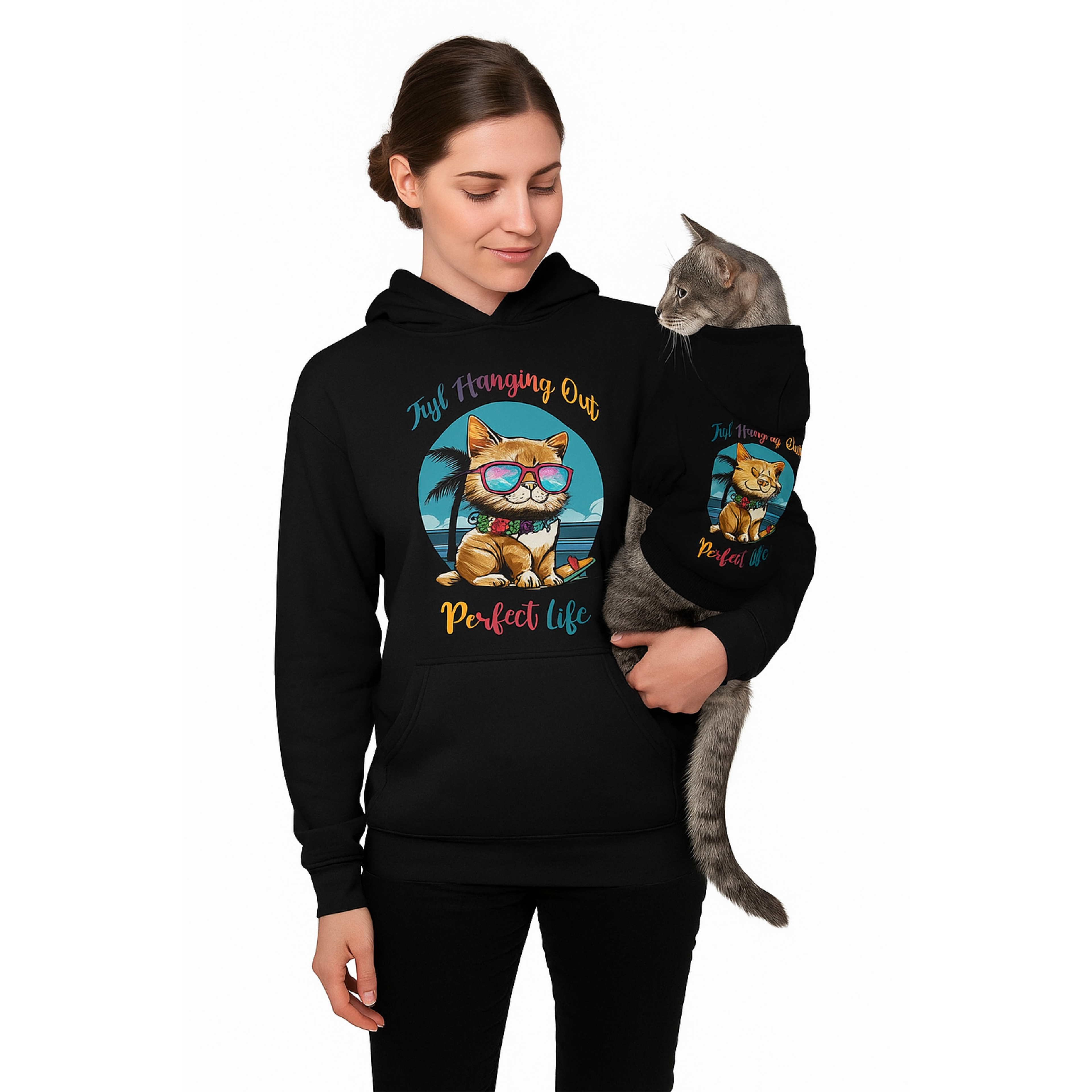 Pet  wearing Matching Pet and Owner Hoodie – Living the Purrfect Life Set pet hoodie