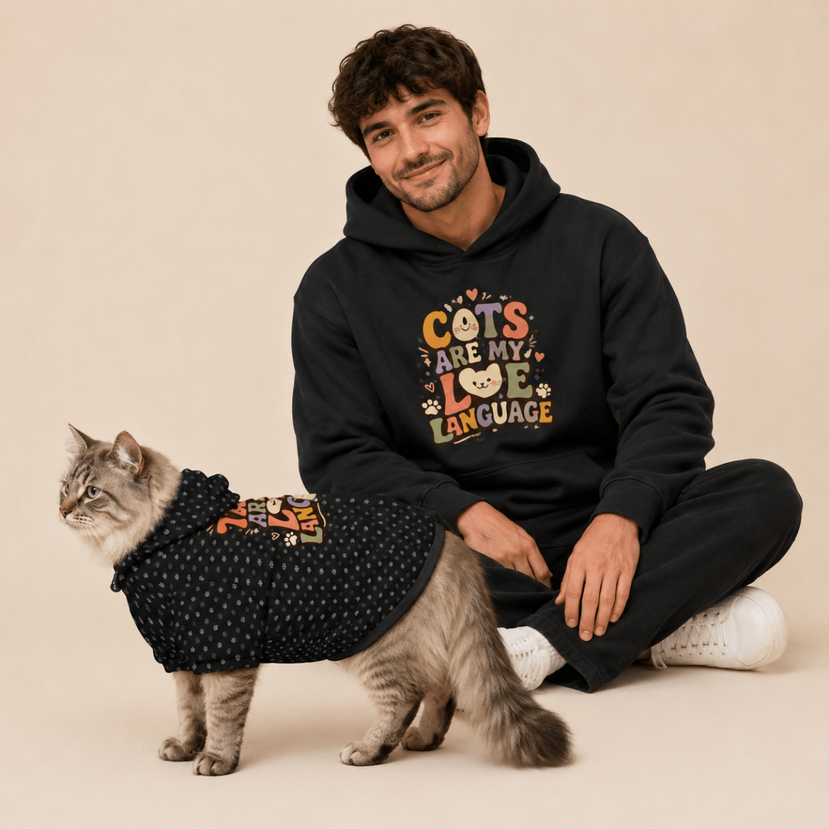 Cats are my Love Language Pet and Owner Hoodie Set - FluffnCoSandstonexsS