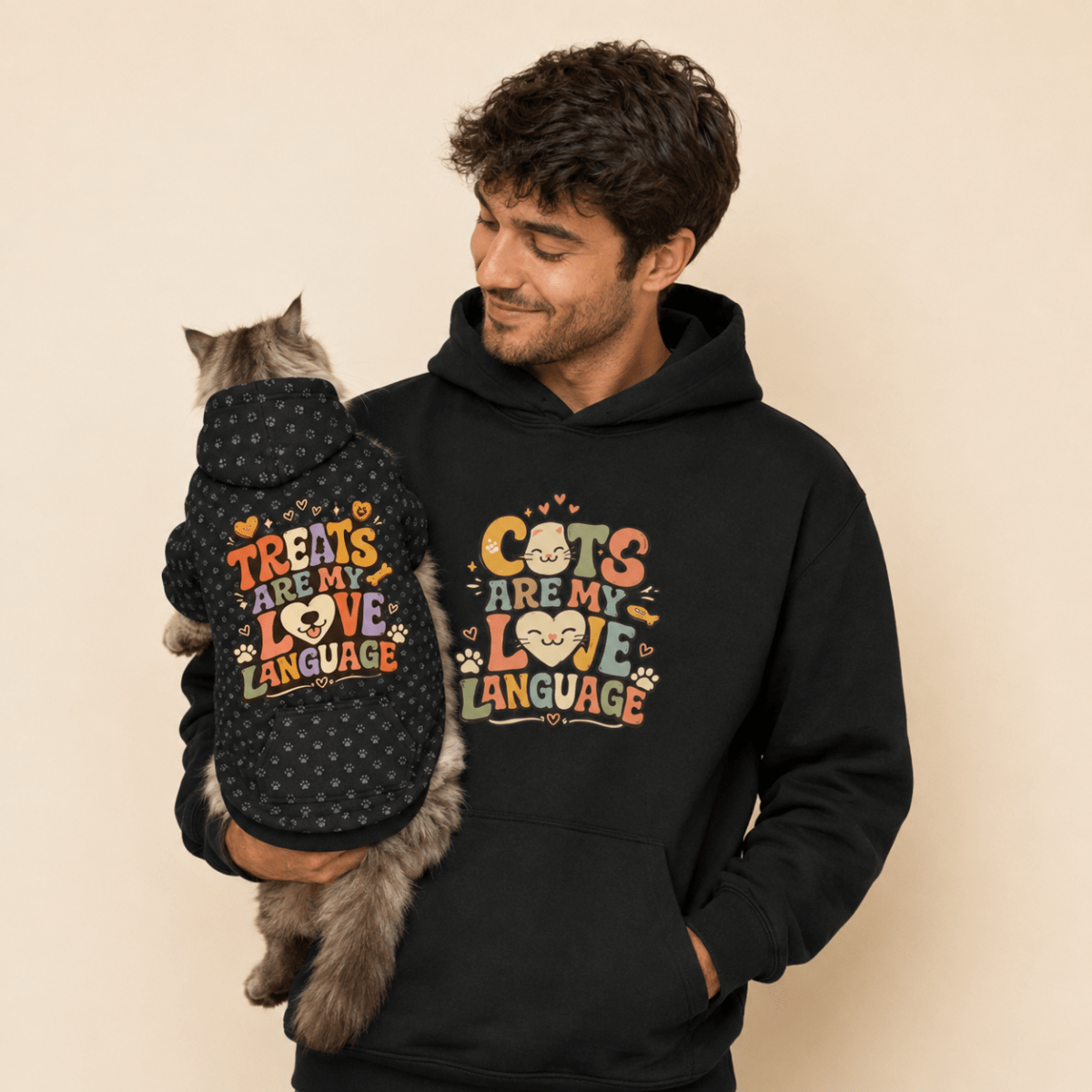 Cats are my Love Language Pet and Owner Hoodie Set - FluffnCoSandstonexsS