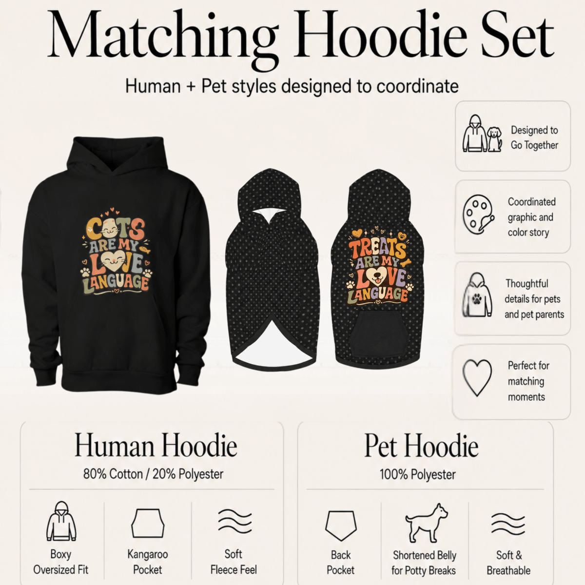 Cats are my Love Language Pet and Owner Hoodie Set - FluffnCoSandstonexsS