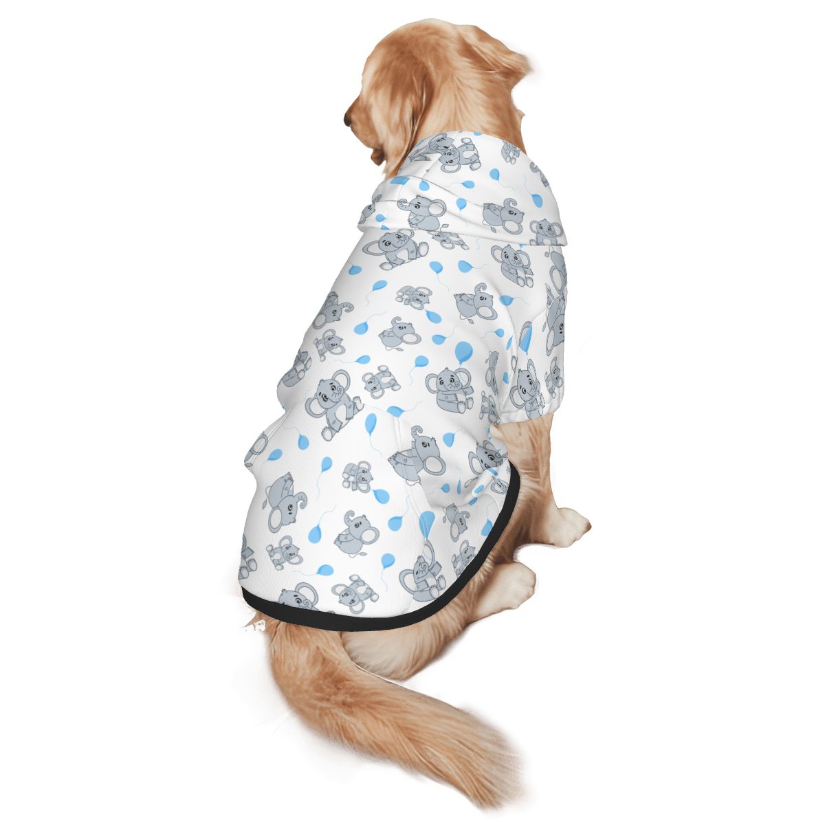 Dog wearing Pastel Elephant Nursery Print Cat and Dog Hoodie pet hoodie back view