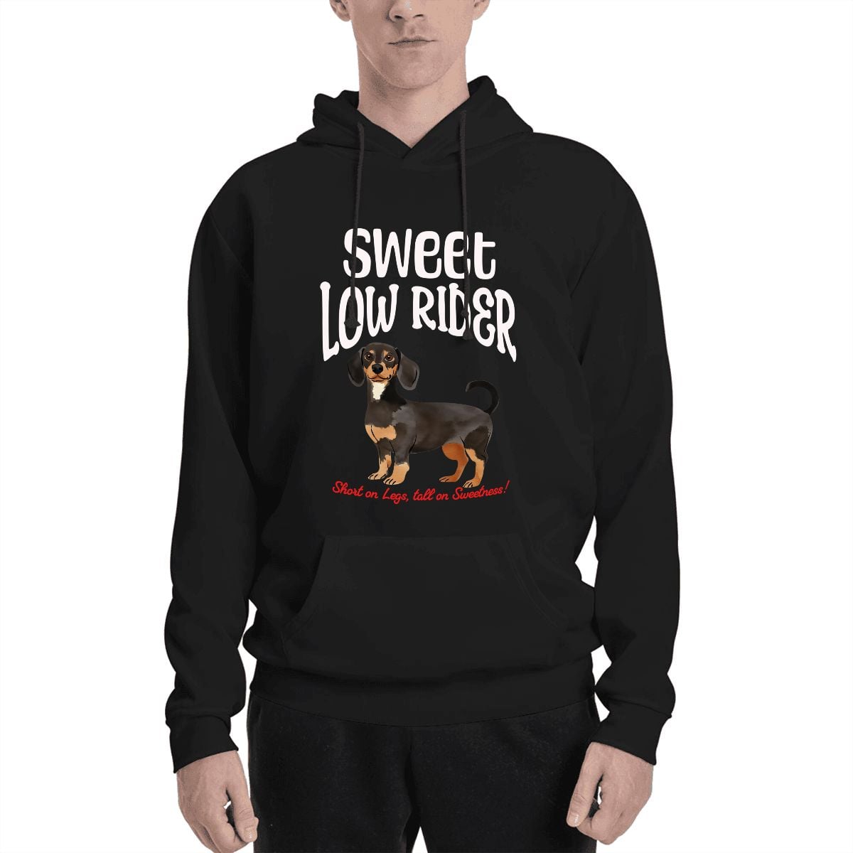 Human wearing Low Rider Dachshund Pet and Owner Set Front View