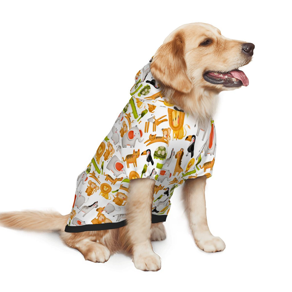 Dog wearing  Zoo Nursery Print Cat and Dog Hoodie pet hoodie side view