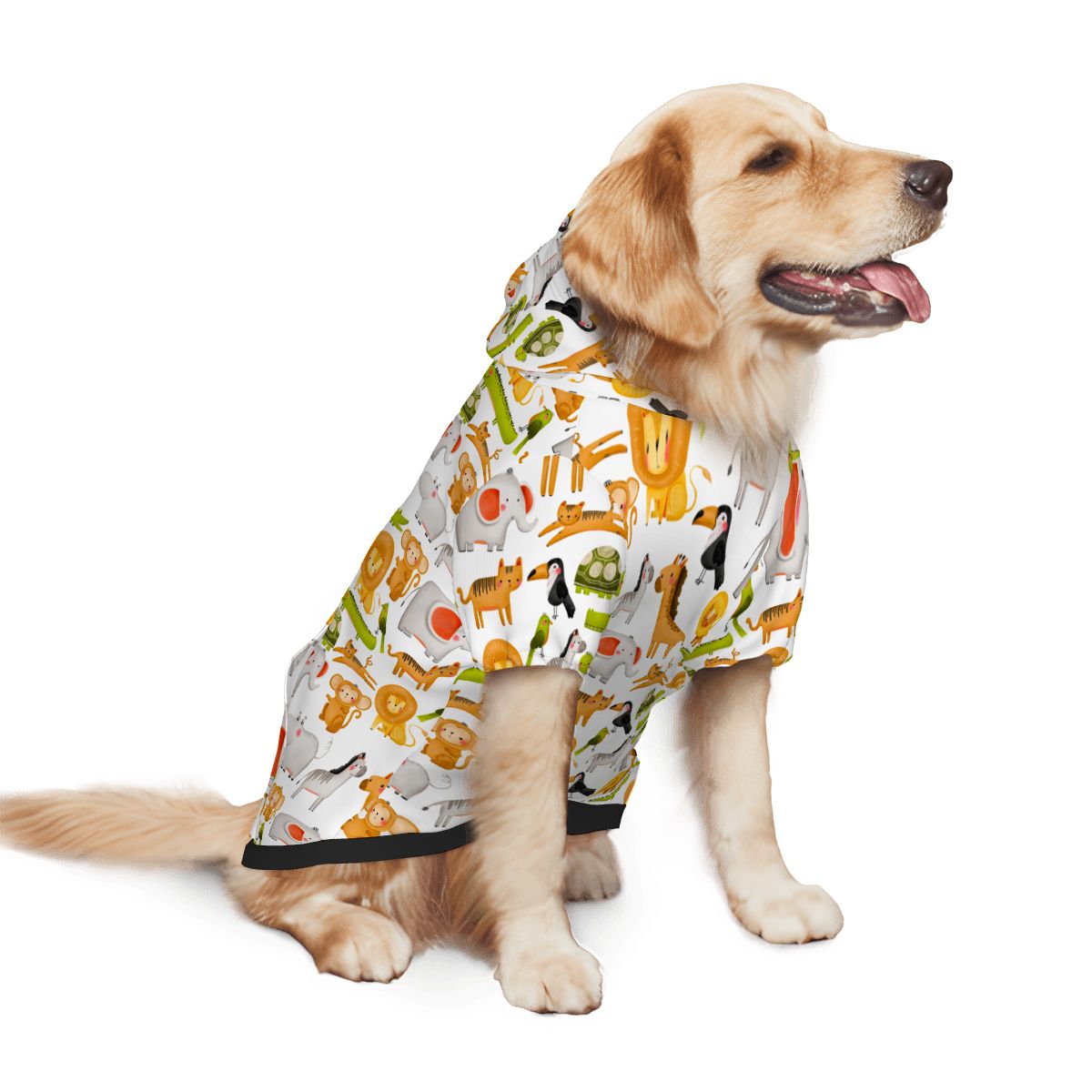 Dog wearing  Zoo Nursery Print Cat and Dog Hoodie pet hoodie side view