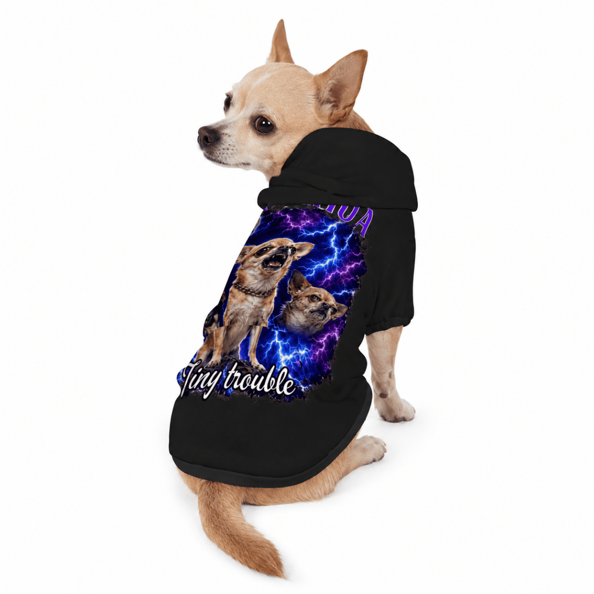 Chihuahua Tiny Trouble Pet Hoodie Bootleg Design - FluffnCoS