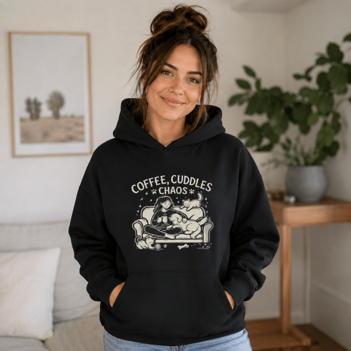 Coffee, Cuddles & Chaos Human Hoodie - FluffnCoBlue Magicxs
