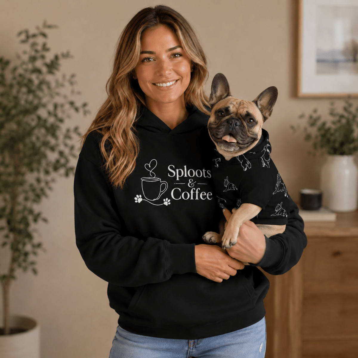 Coffee & Sploot French Bulldog Pet Hoodie - FluffnCoolivexsS