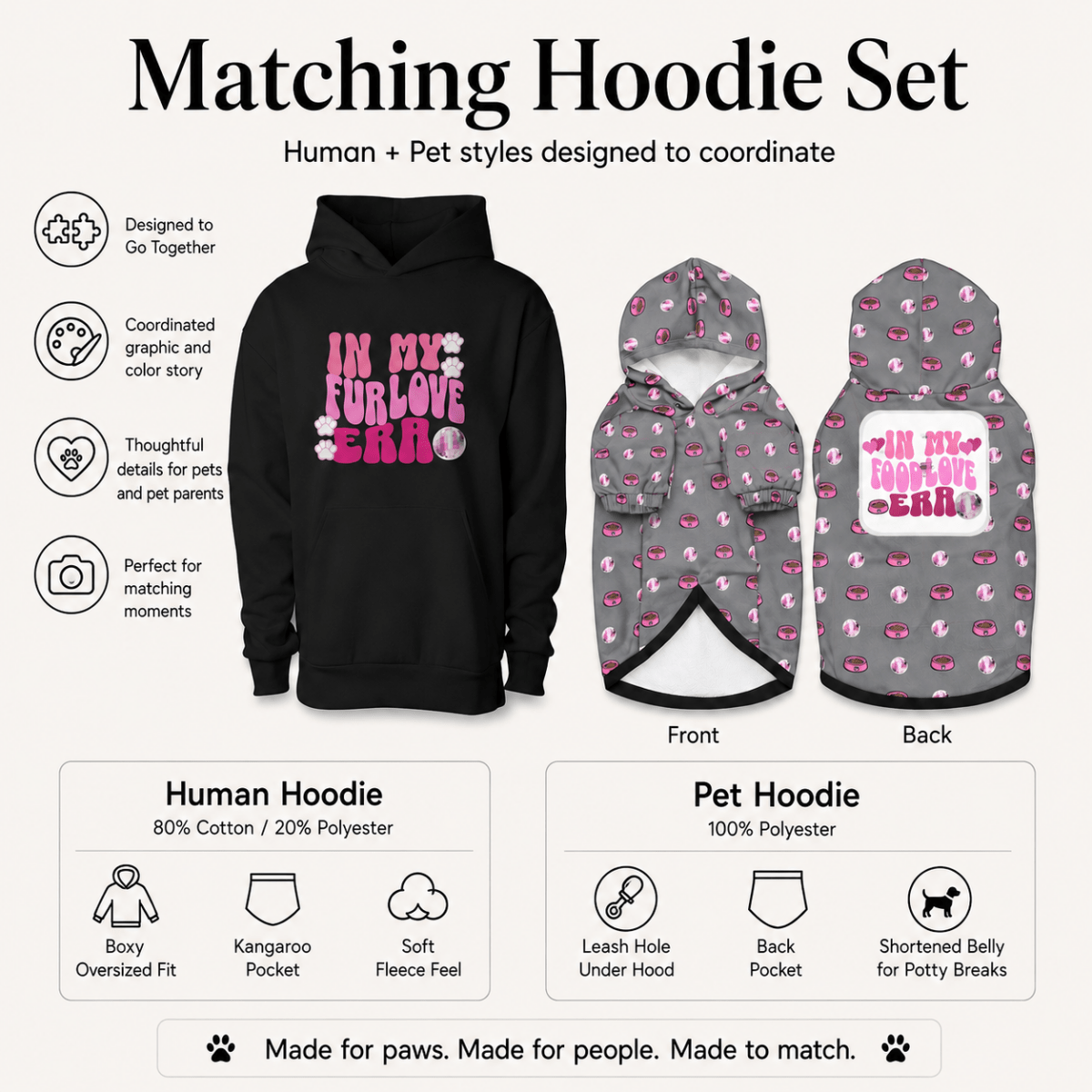In My Fur Era & Food Era Pet and Human Hoodie Set - set details