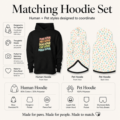 Fur Cat Dog Paw Pet Love Human and Pet Hoodie Set - FluffnCoblackxsSmatchingset