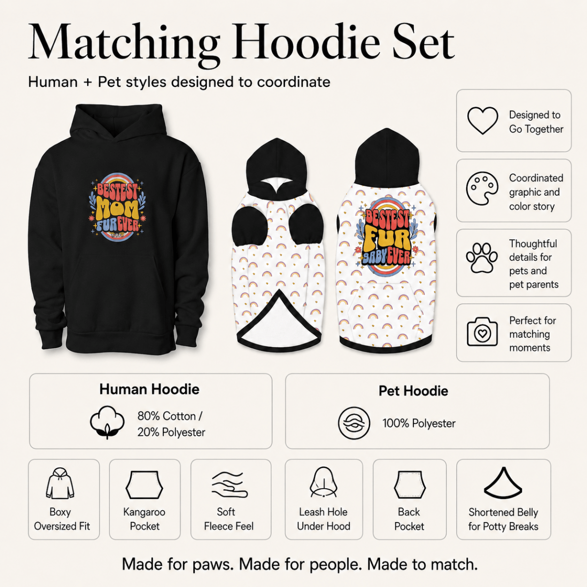 Bestest Mom Furever & Fur Baby Pet and Human Hoodie Set - FluffnCoSBlue Magicxsmatchingset