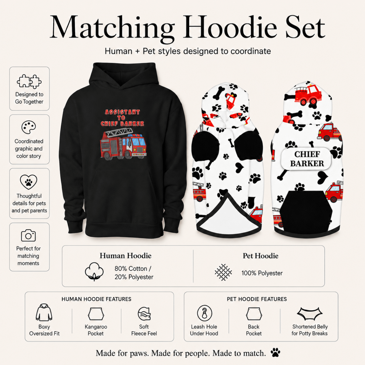 Assistant to the Chief & Chief Barker Pet and Human Hoodie Set - FluffnCoblackxsSmatchingset