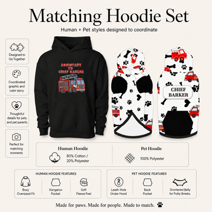 Assistant to the Chief & Chief Barker Pet and Human Hoodie Set - FluffnCoblackxsSmatchingset