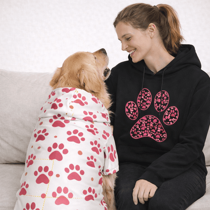 Pink Paw Graphic and Pattern Pet and Human Hoodie Set - FluffnCoblackxsSmatchingset