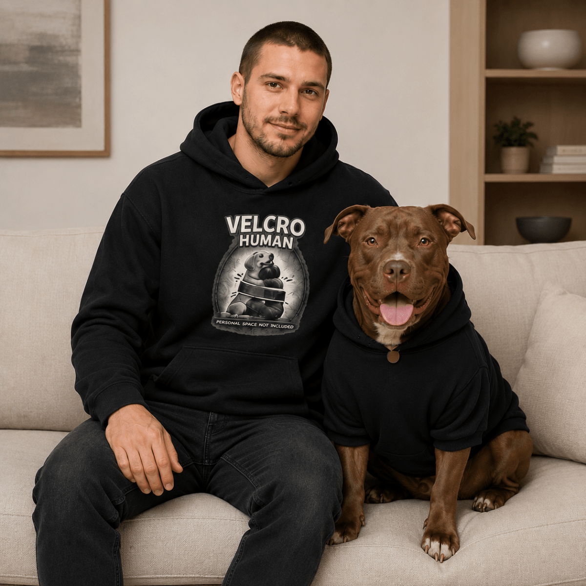 Velcro Human & Dog Pet and Human Hoodie Set - FluffnCoSBlackxsmatchingset