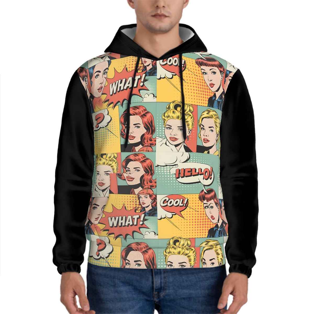 Human Wearing Retro Comic Matching Hoodie Set for Pets and Owners pet hoodie front