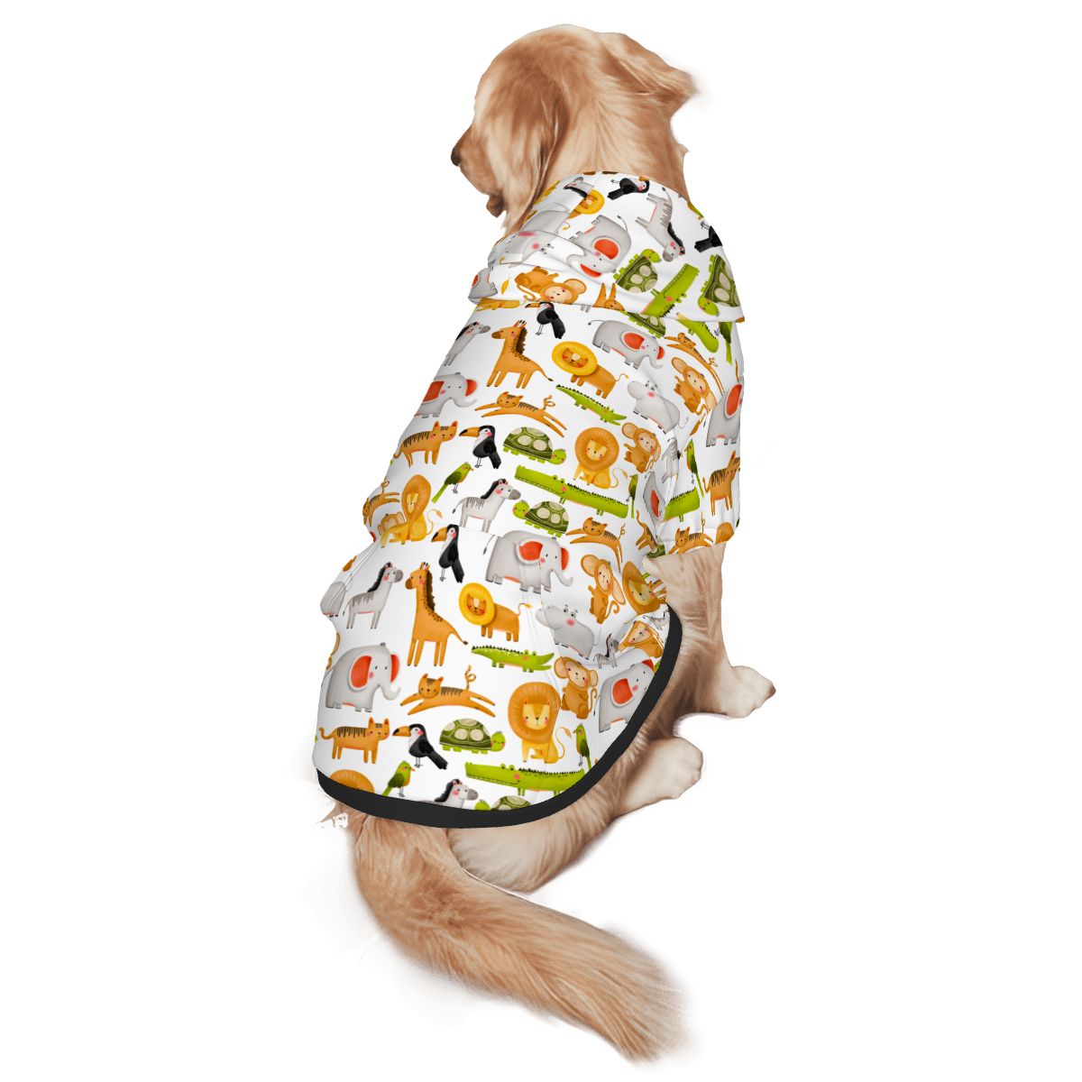 Dog wearing  Zoo Nursery Print Cat and Dog Hoodie pet hoodie back view