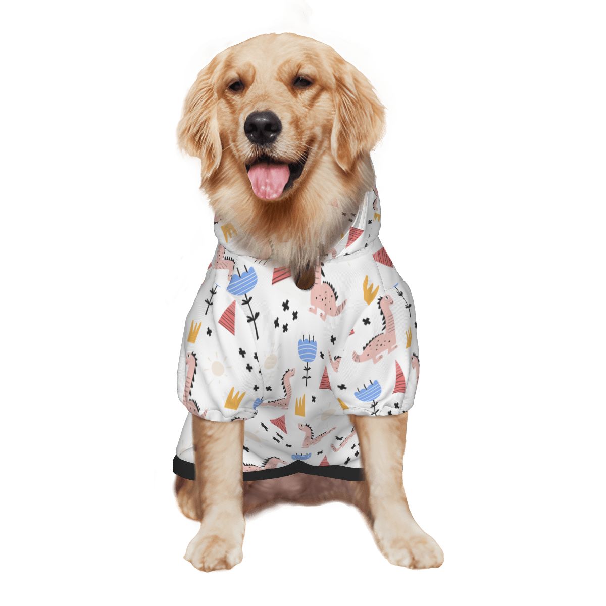 Dog wearing Pink Dinosaur Nursery Print pet hoodie back side view 2
