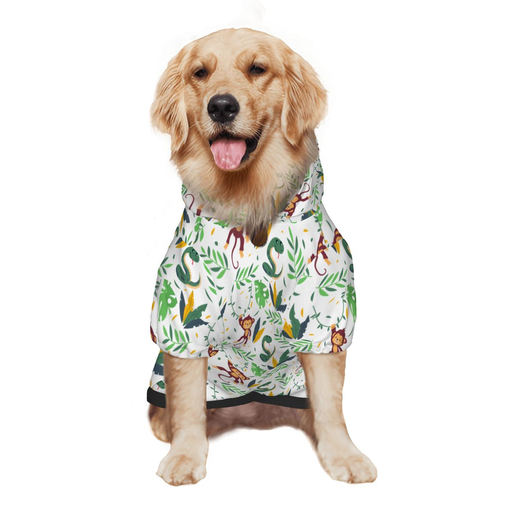 Dog wearing Hanging Monkey Nursery Print pet hoodie back side view 2