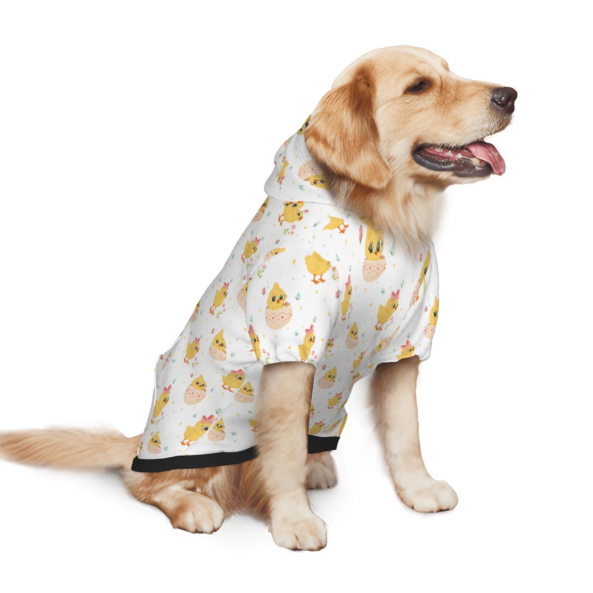 Dog wearing Yellow Duck All-Over Nursery Print Cat and Dog Hoodie pet hoodie side view