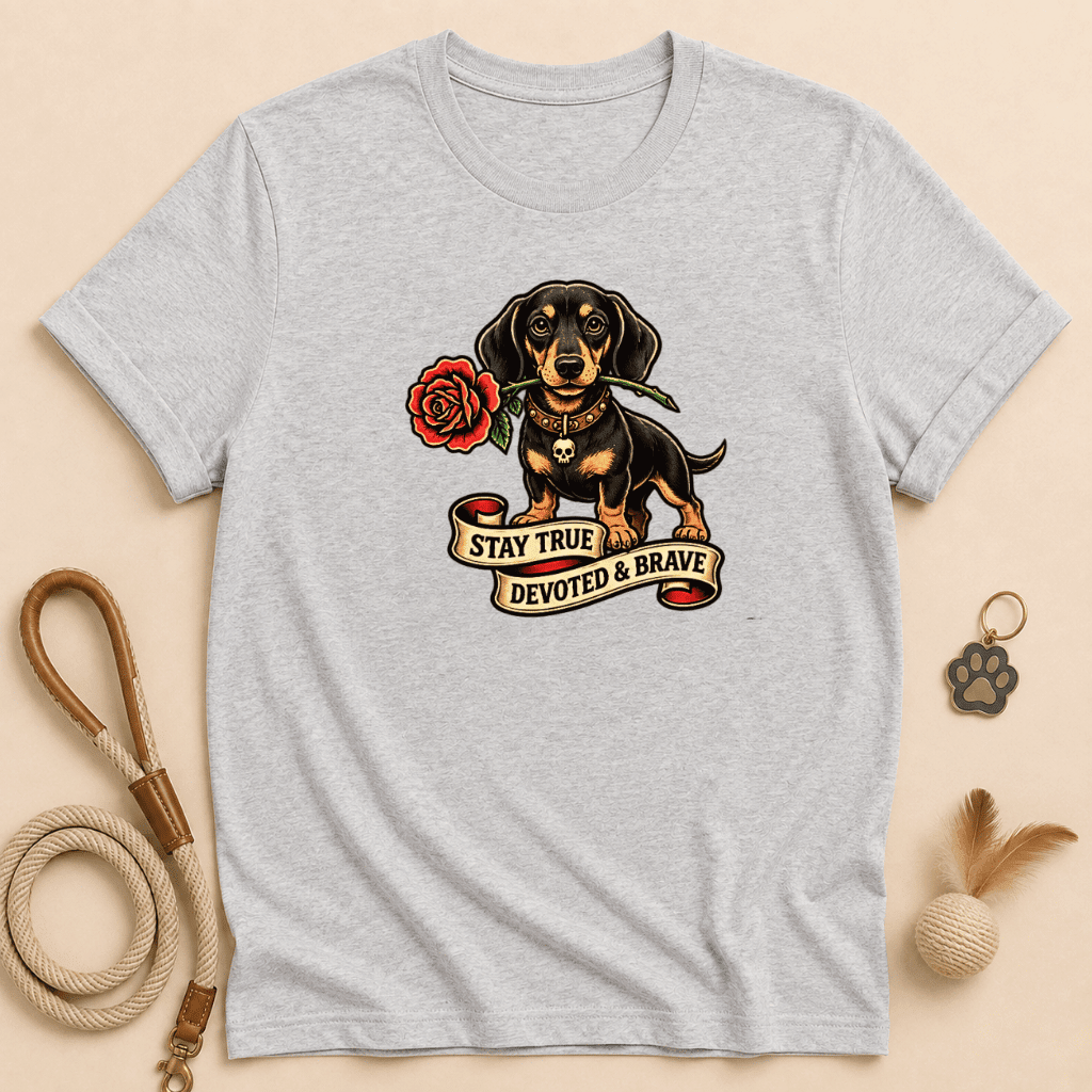 Daschund Holding Flower Tattoo Design T Shirt - FluffnCowhitexs
